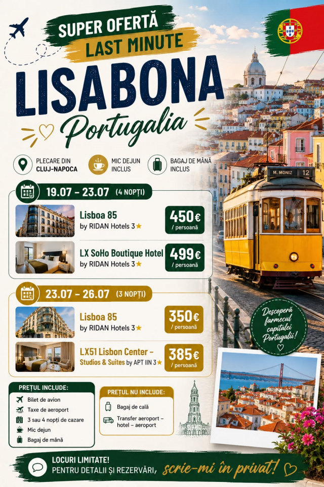 SUPER OFERTĂ LAST MINUTE – LISABONA, PORTUGALIA 