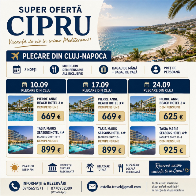  SUPER OFERTĂ CIPRU plecare din CLUJ-NAPOCA